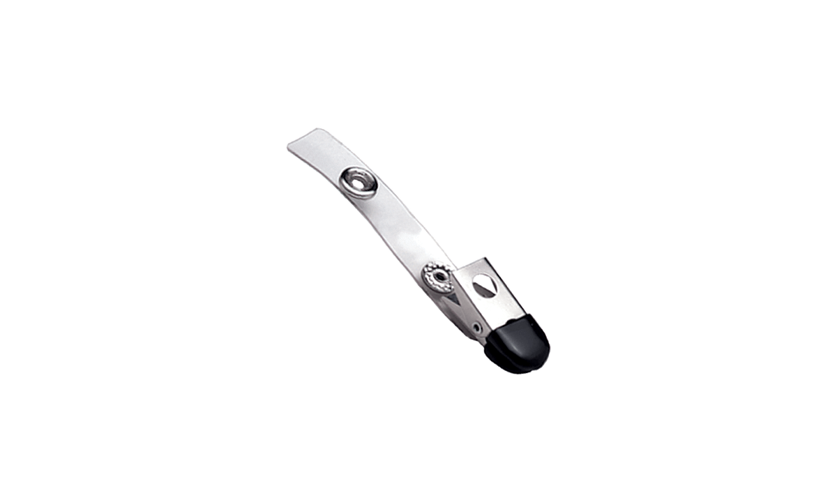 Bekleidungsfreundlicher gummierter Krokodilclip mit transparentem Vinylriemen