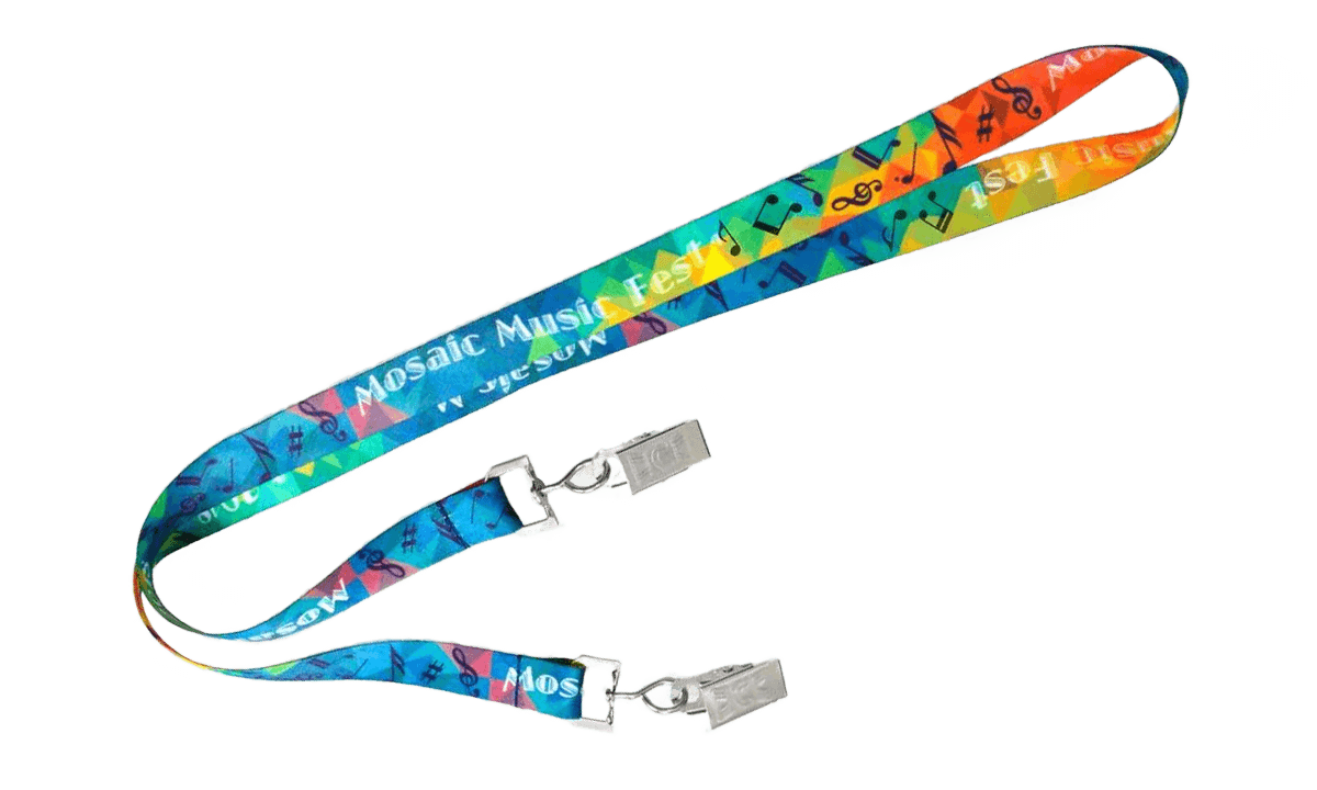 Personalisiertes, 20 mm breites Satin-Schlüsselband mit doppelter Befestigung– Vollfarbdruck