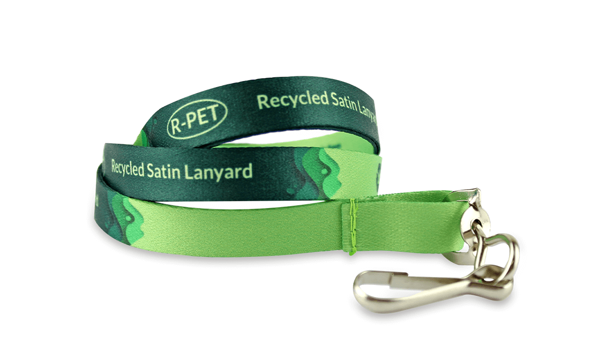 Personalisiertes, 10 mm breites Schlüsselband aus recyceltem Satin – Vollfarbdruck