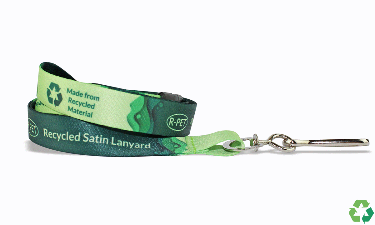 Personalisiertes, 15 mm breites Schlüsselband aus recyceltem Satin – Vollfarbdruck