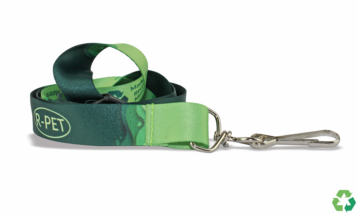 Personalisiertes, 20 mm breites Schlüsselband aus recyceltem Satin – Vollfarbdruck