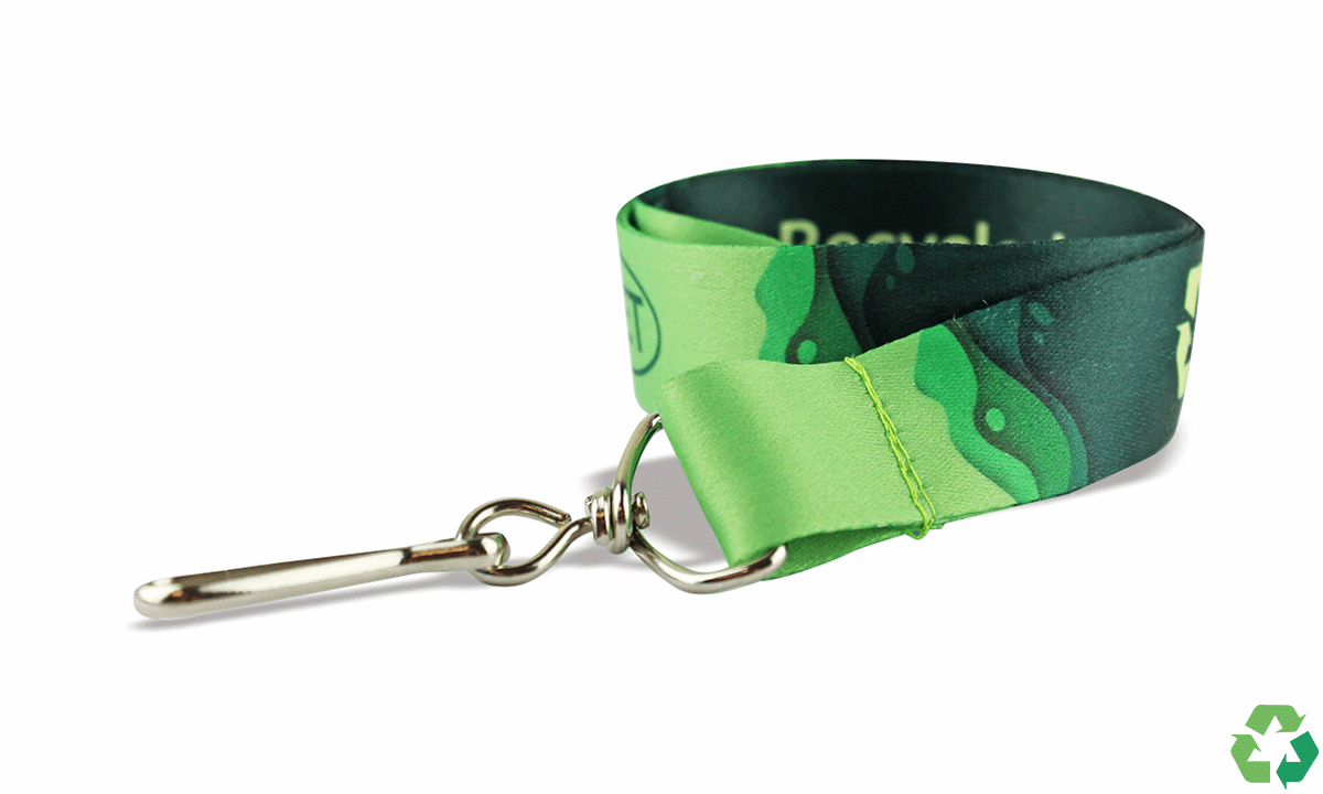 Personalisiertes, 25 mm breites Schlüsselband aus recyceltem Satin – Vollfarbdruck