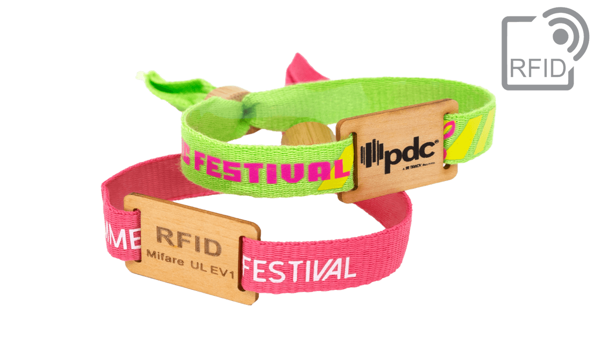 Umweltfreundliche RFID-Armbänder aus Stoff mit Holzschieber