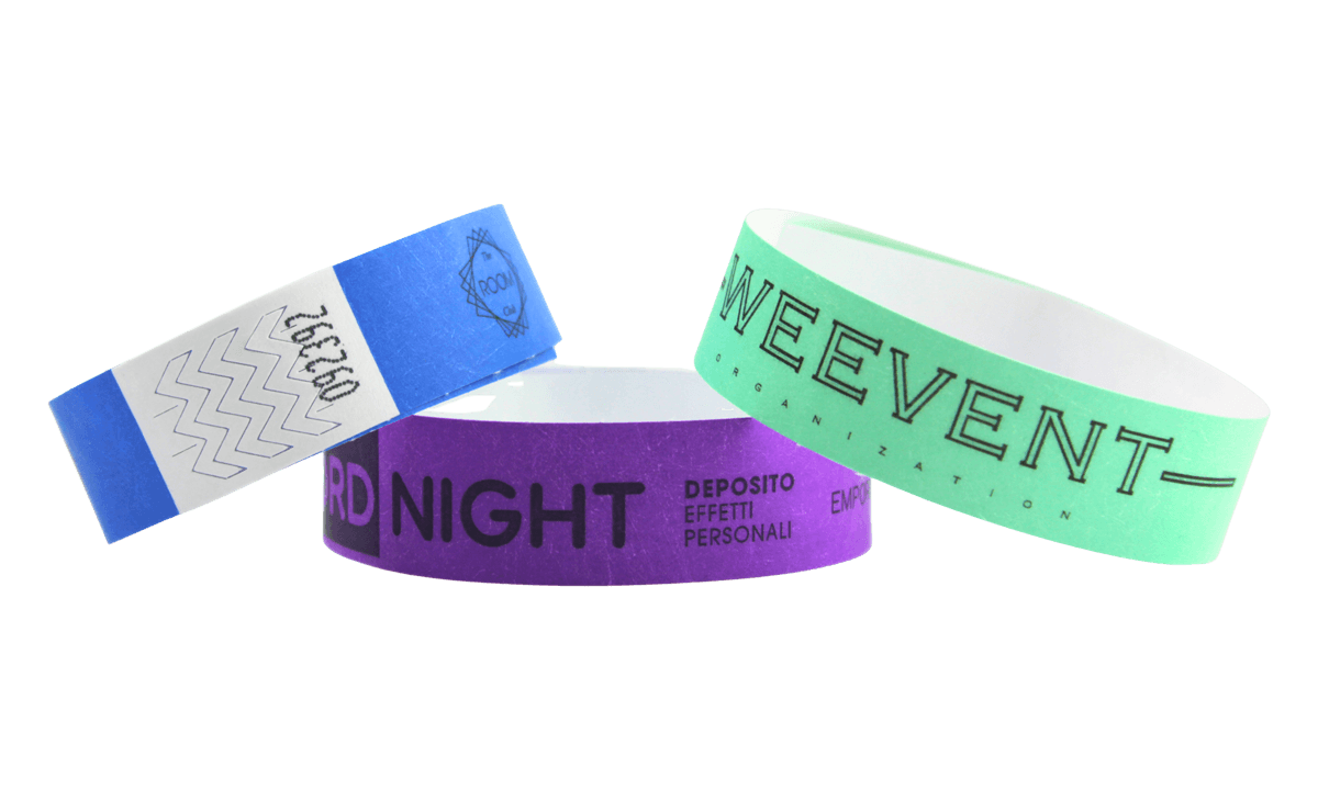 Personalisierte Tyvek-Armbänder, 19 mm, schwarzer Druck Personalisierte Tyvek-Armbänder, 19 mm, schwarzer Druck