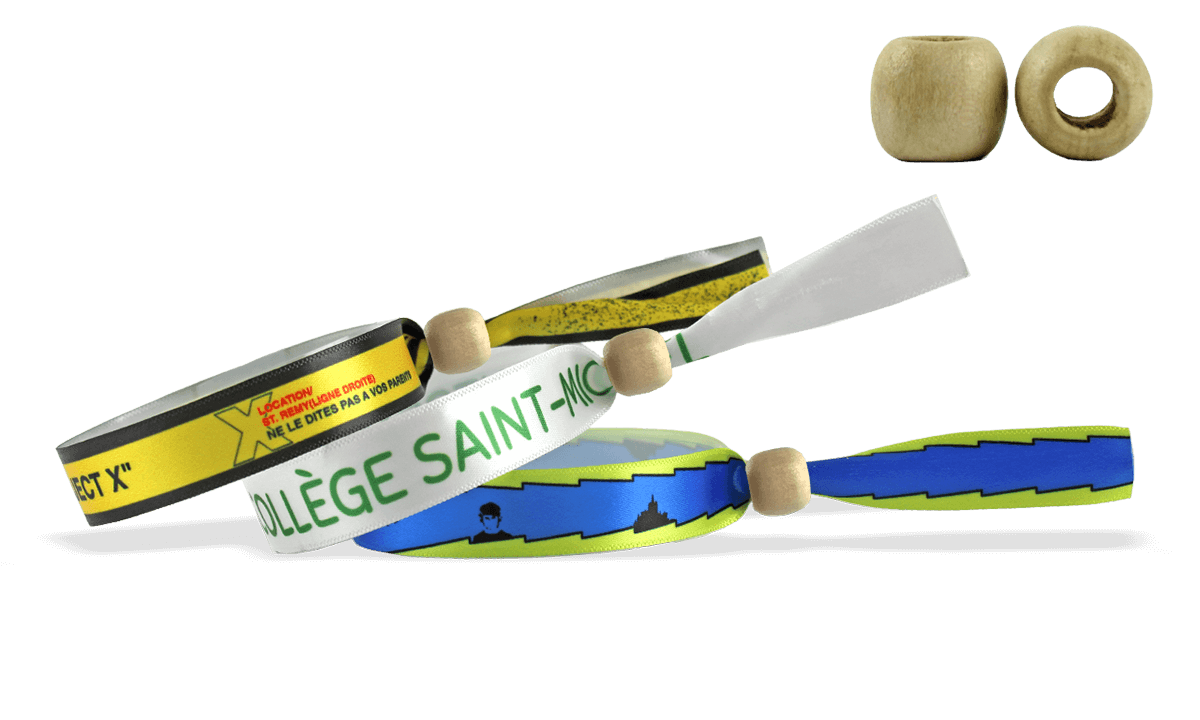 Gedruckte Satin-Armbänder mit wiederverwendbarem Holzverschluss, Montreal