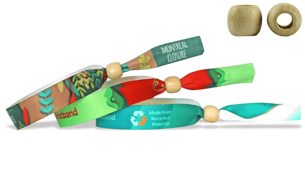 Armbänder aus recyceltem Satin mit wiederverwendbarem Holzverschluss (Montreal)