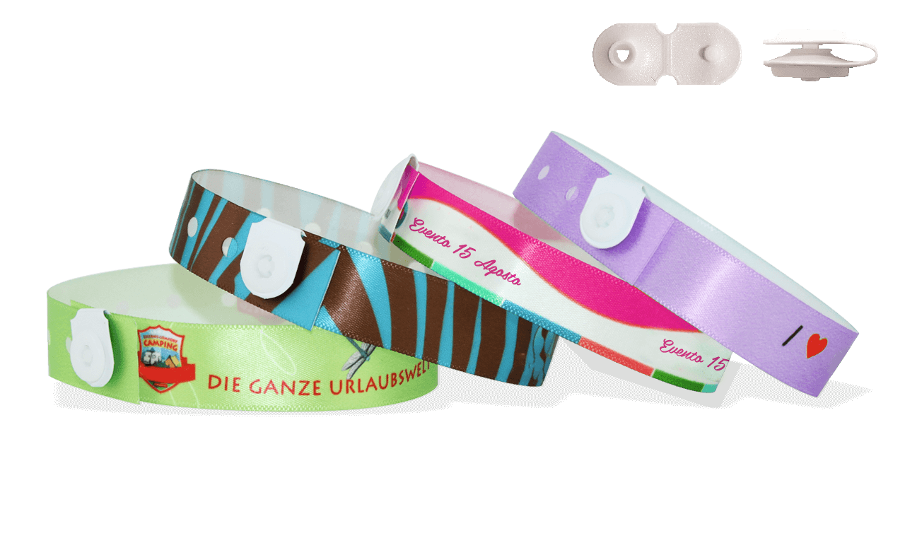Gedruckte Satin-Armbänder mit rundem Vinylverschluss, St Tropez